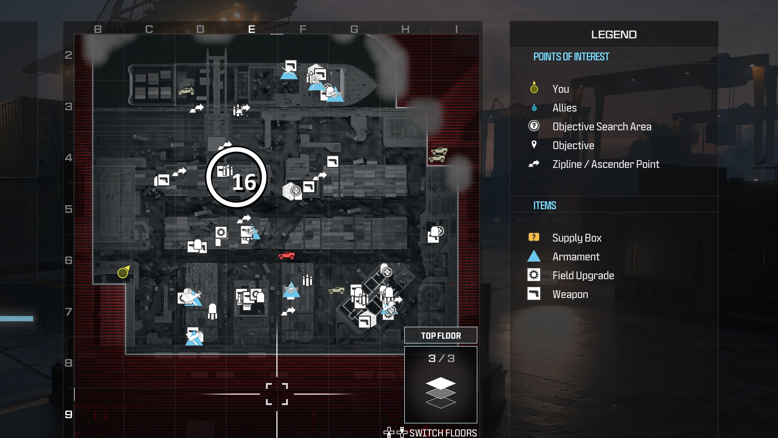 tactical map menu of precious cargo map with a weapon location circled