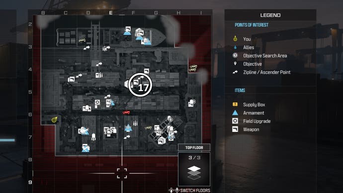 tactical map menu of precious cargo map with a weapon location circled