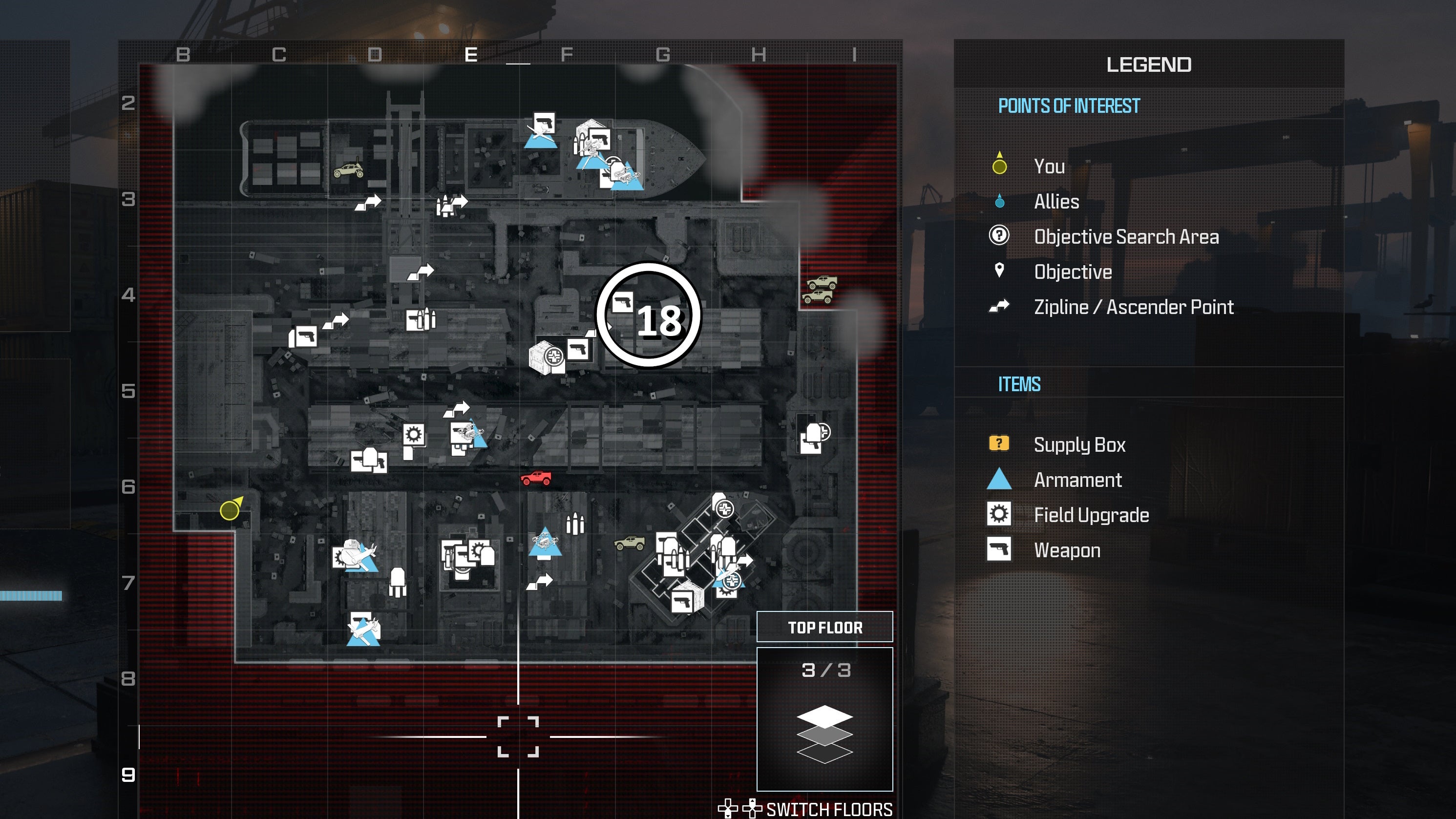 tactical map menu of precious cargo map with a weapon location circled