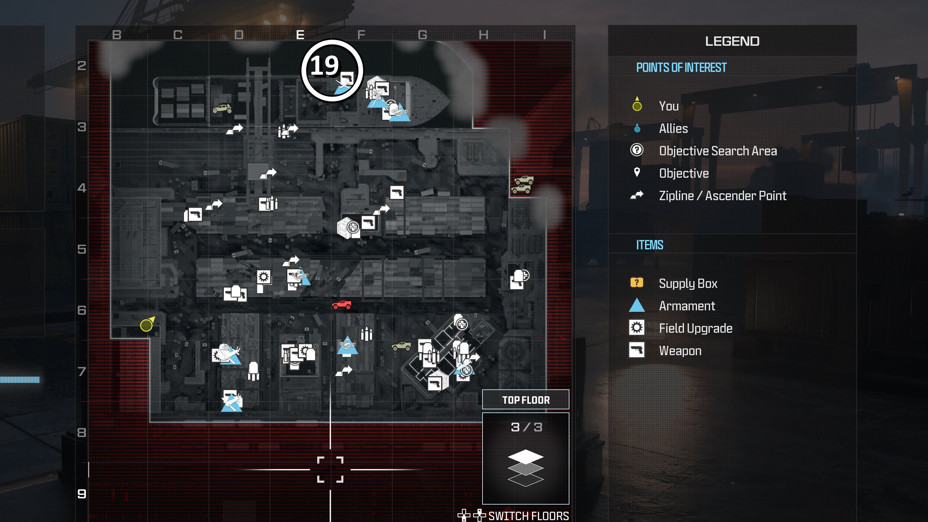 tactical map menu of precious cargo map with a weapon location circled