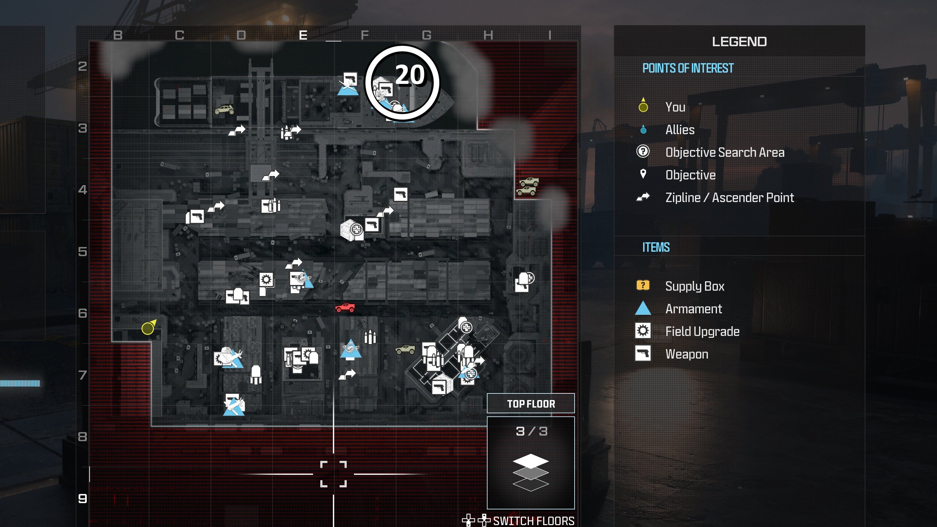 tactical map menu of precious cargo map with a weapon location circled