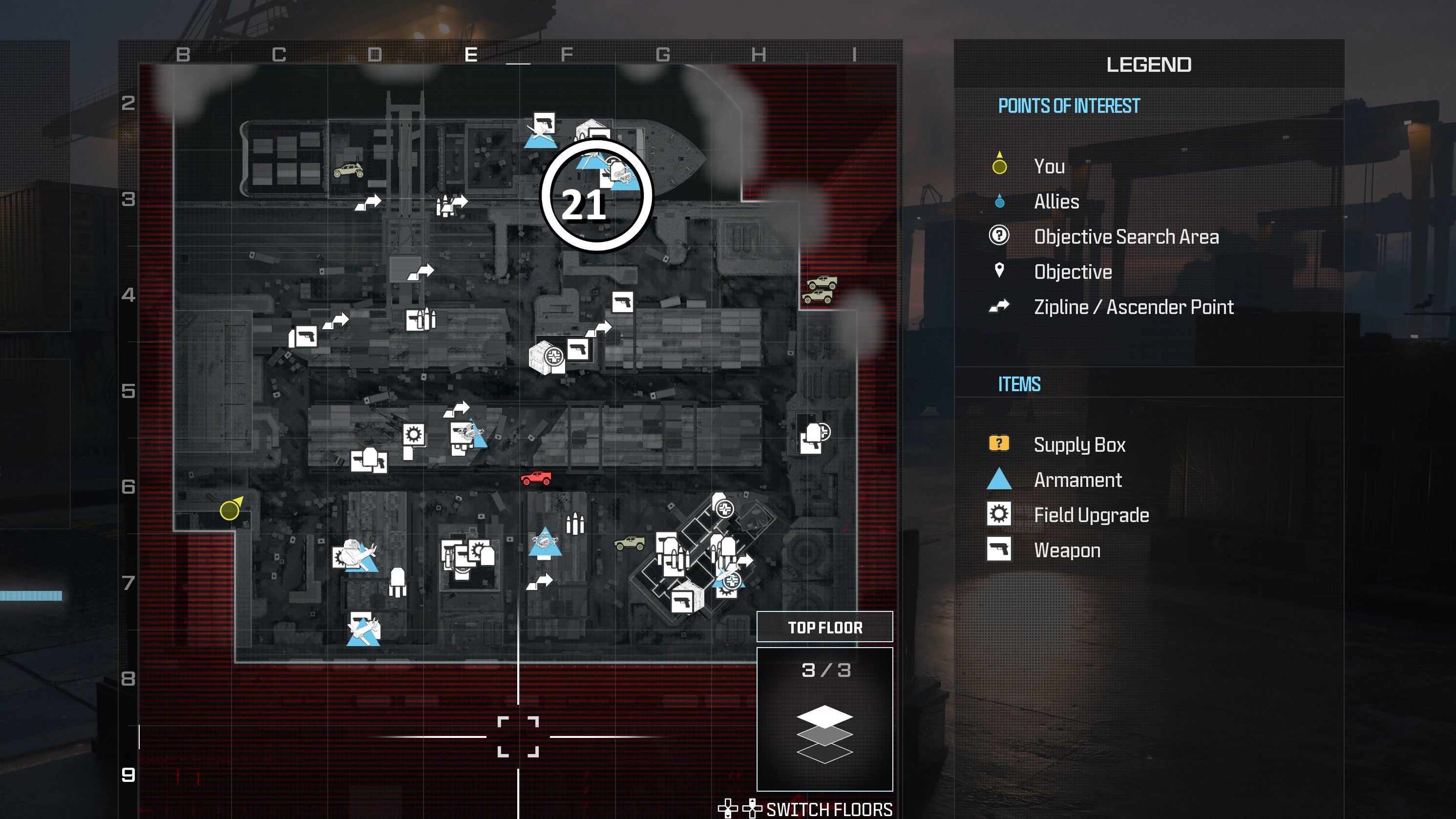 tactical map menu of precious cargo map with a weapon location circled