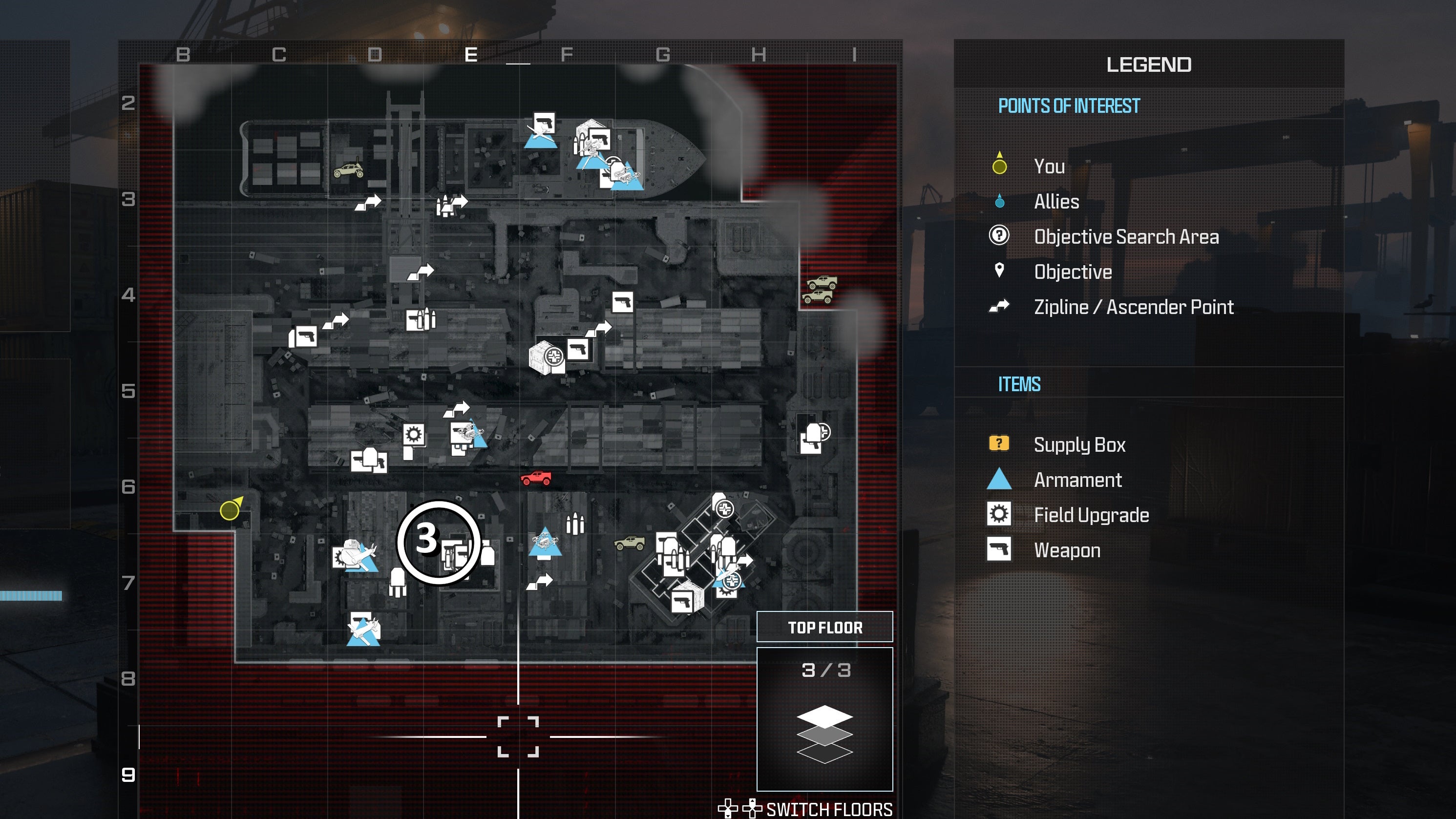 tactical map menu of precious cargo map with a weapon location circled