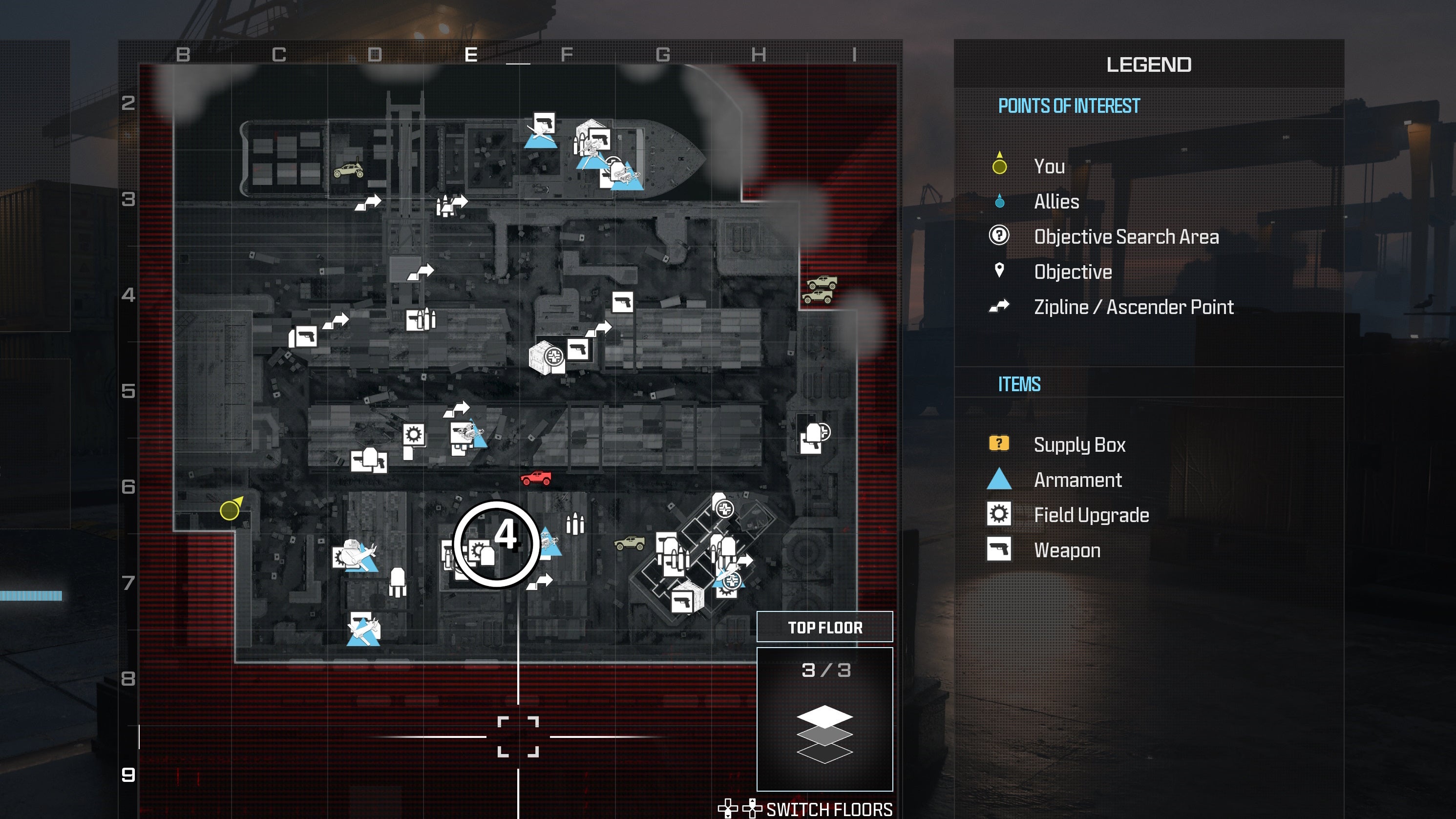 tactical map menu of precious cargo map with a weapon location circled
