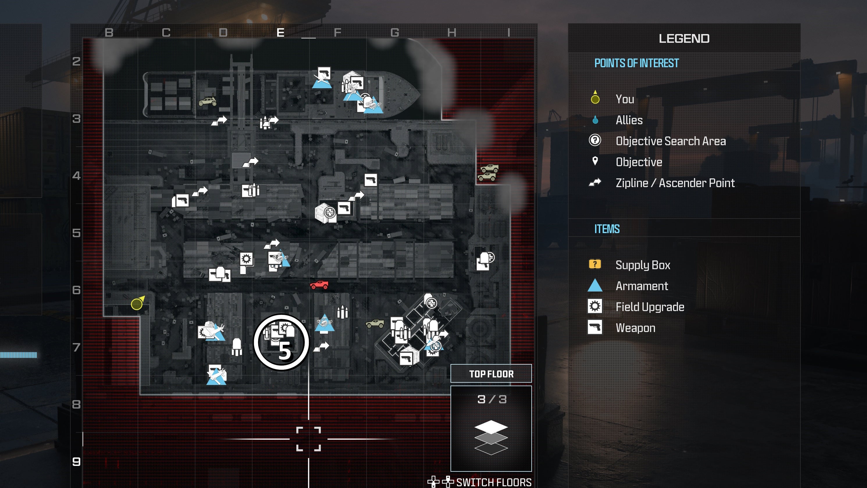 tactical map menu of precious cargo map with a weapon location circled