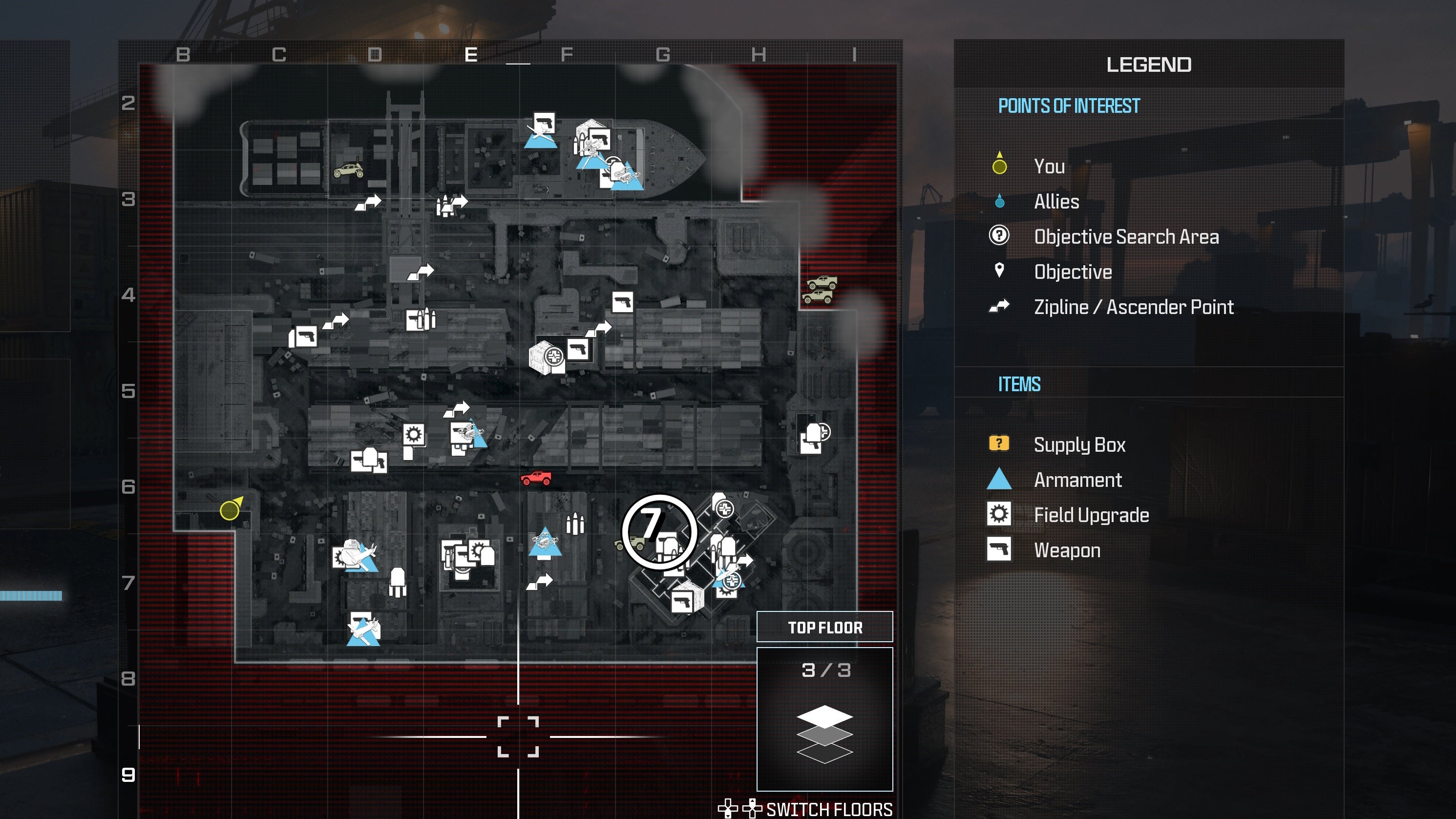 tactical map menu of precious cargo map with a weapon location circled