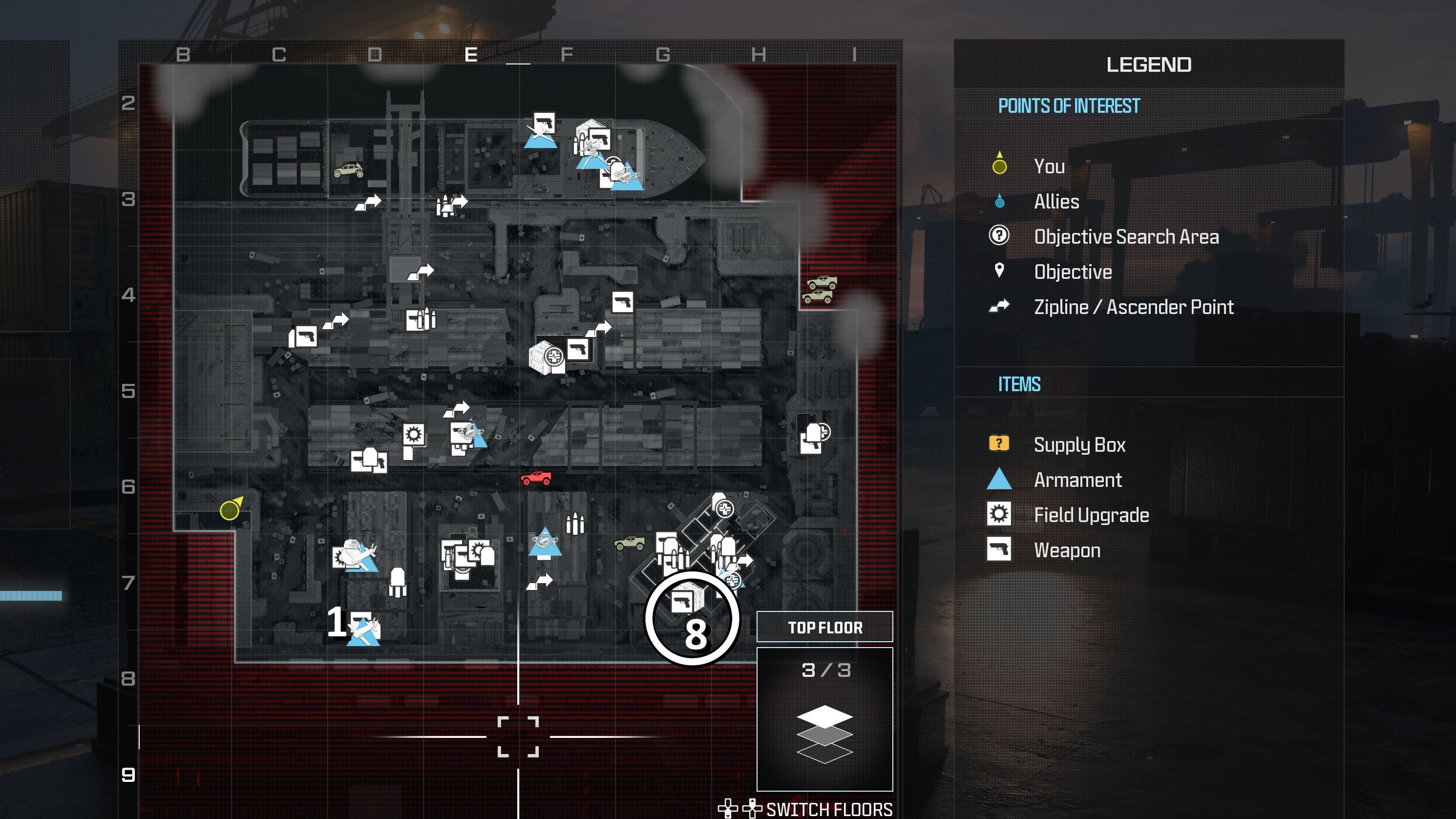 tactical map menu of precious cargo map with a weapon location circled