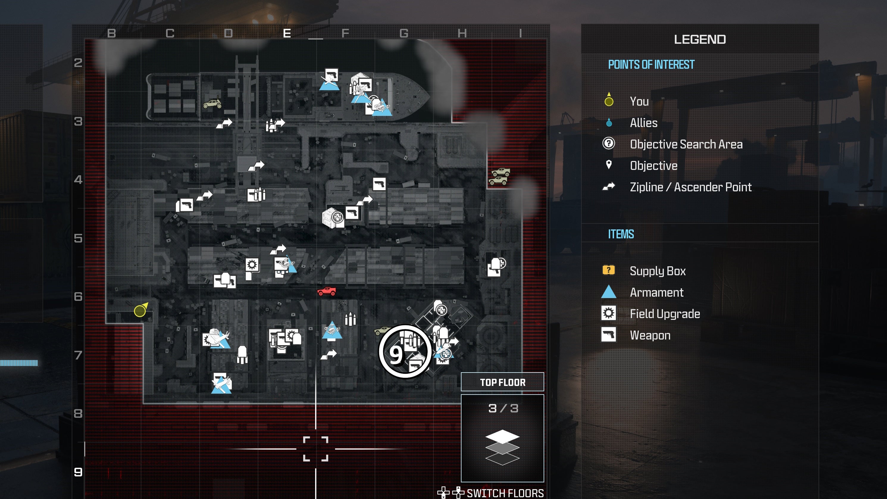 tactical map menu of precious cargo map with a weapon location circled
