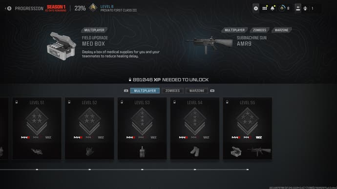 the rank menu for modern warfare 3 showing the end rank 55 rewards