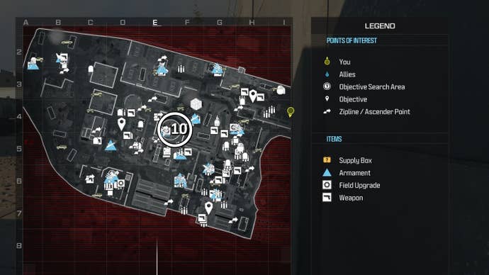 tactical map view of reactor level with a weapon location circled in white