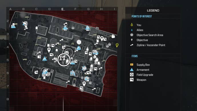 tactical map view of reactor level with a weapon location circled in white