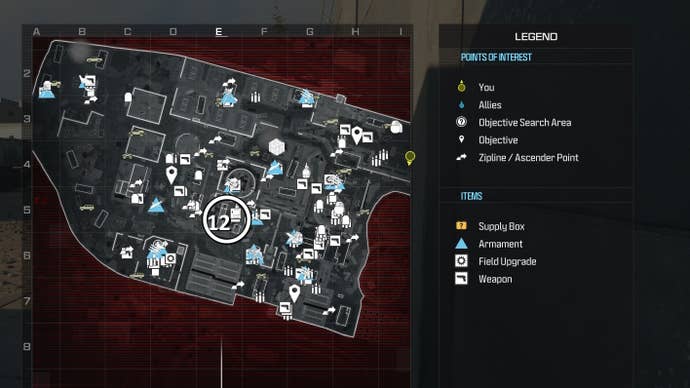 tactical map view of reactor level with a weapon location circled in white
