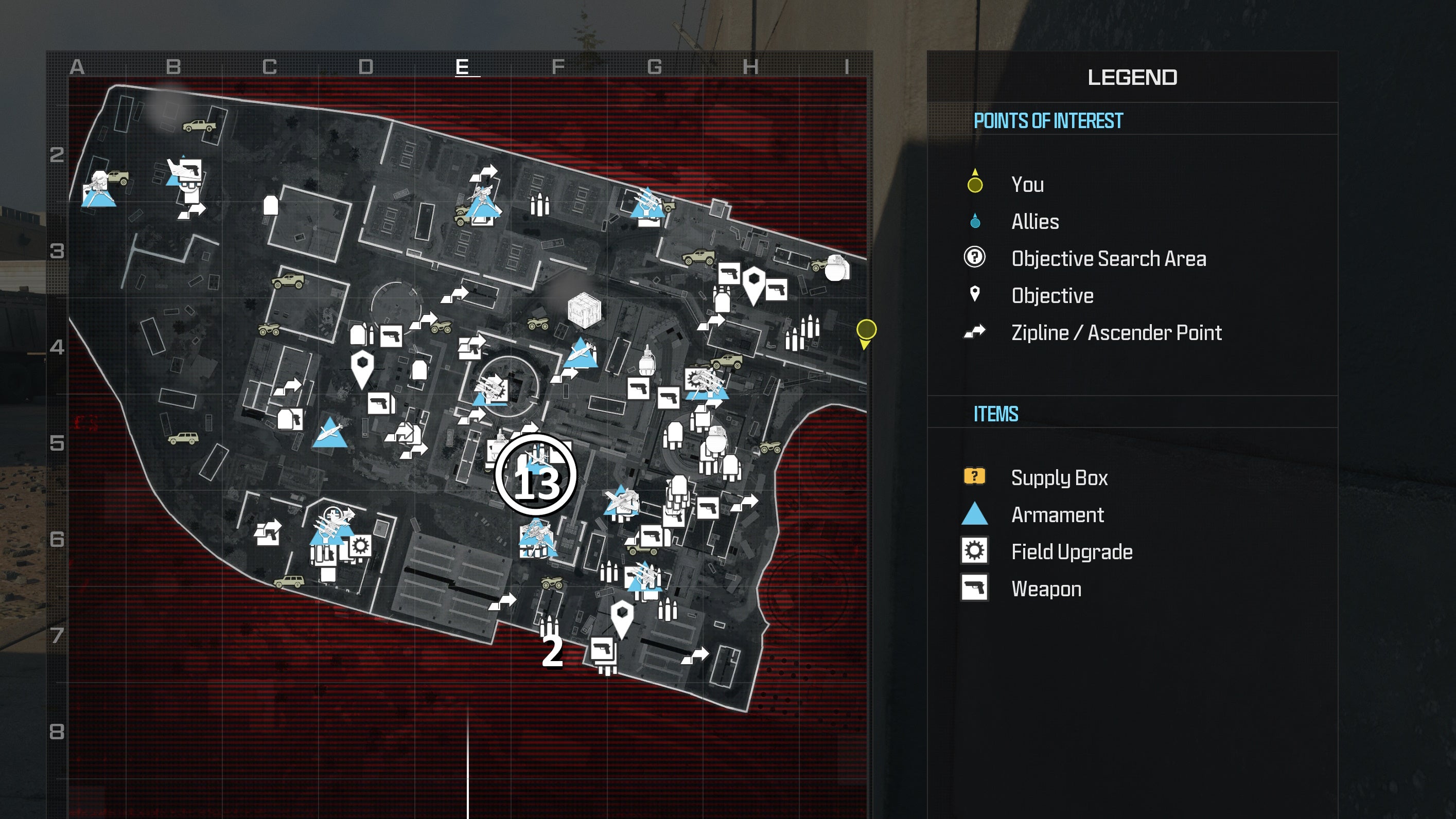 tactical map view of reactor level with a weapon location circled in white