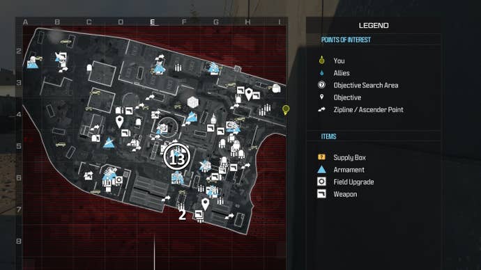 tactical map view of reactor level with a weapon location circled in white