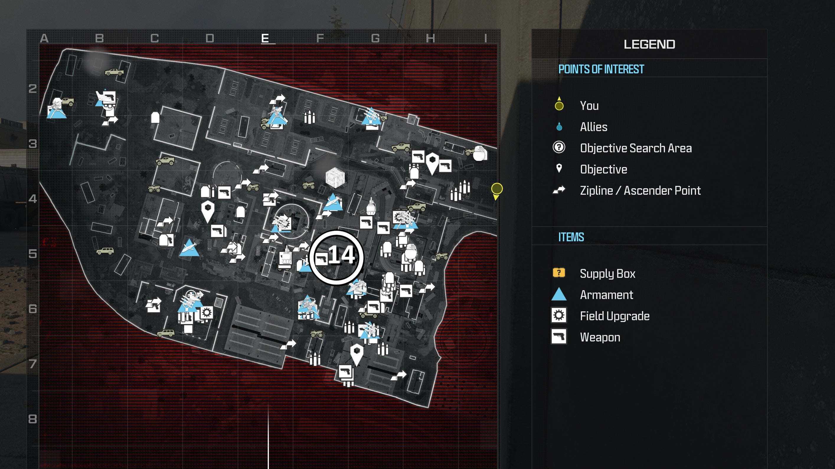 tactical map view of reactor level with a weapon location circled in white