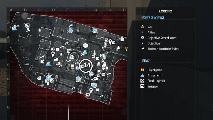 tactical map view of reactor level with a weapon location circled in white