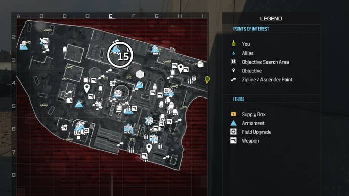 tactical map view of reactor level with a weapon location circled in white