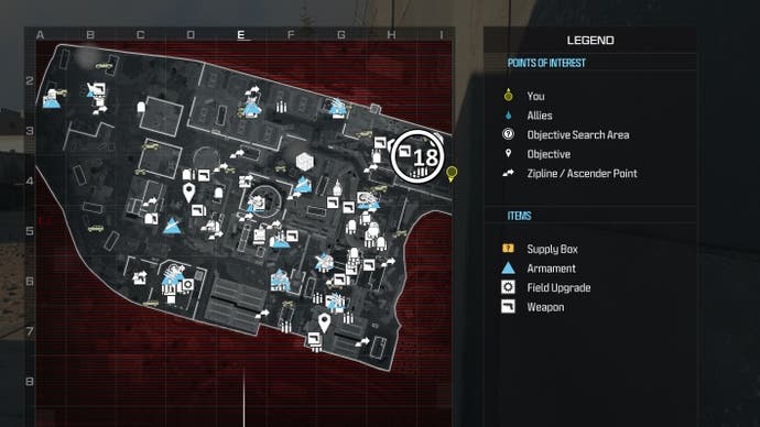 tactical map view of reactor level with a weapon location circled in white