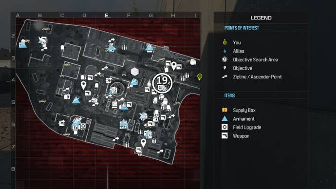 tactical map view of reactor level with a weapon location circled in white