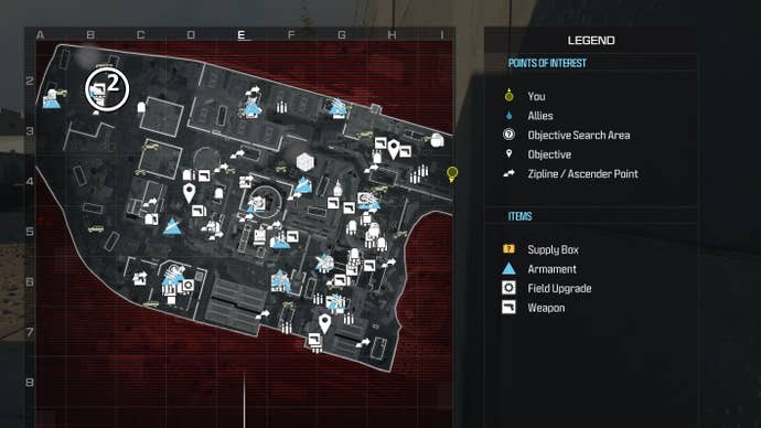 tactical map view of reactor level with a weapon location circled in white
