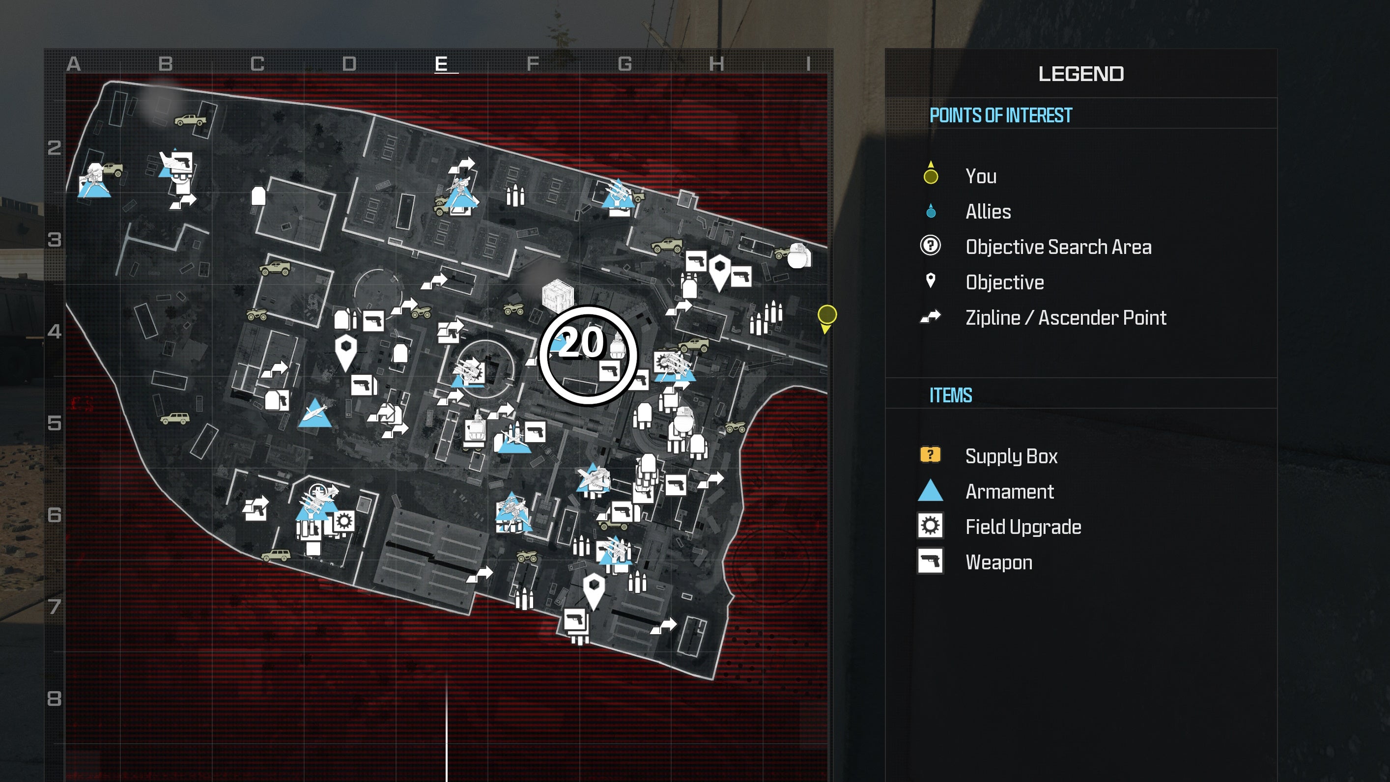 tactical map view of reactor level with a weapon location circled in white