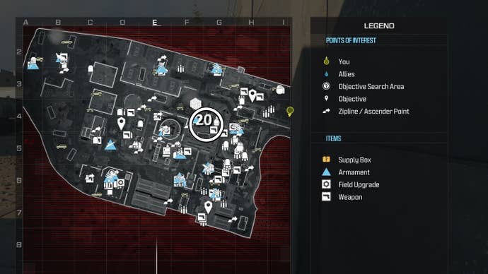 tactical map view of reactor level with a weapon location circled in white