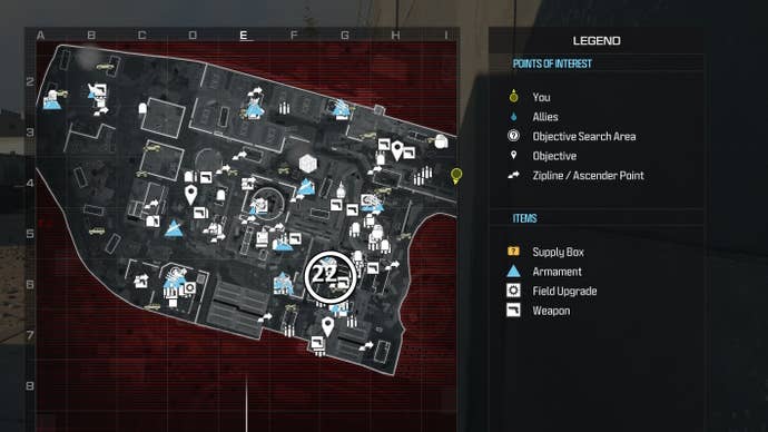 tactical map view of reactor level with a weapon location circled in white