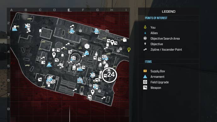 tactical map view of reactor level with a weapon location circled in white