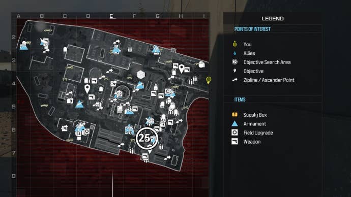 tactical map view of reactor level with a weapon location circled in white