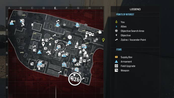 tactical map view of reactor level with a weapon location circled in white