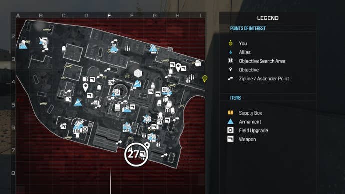 tactical map view of reactor level with a weapon location circled in white
