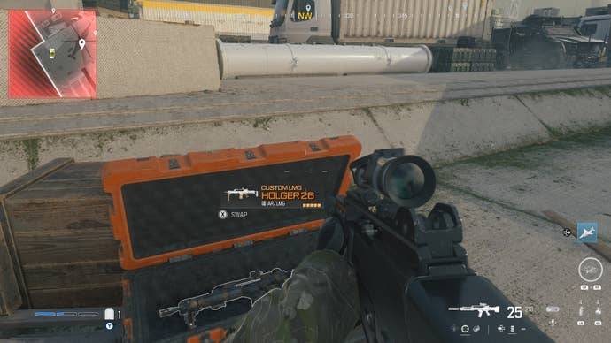 looking at an item in an open orange supply box on the reactor level