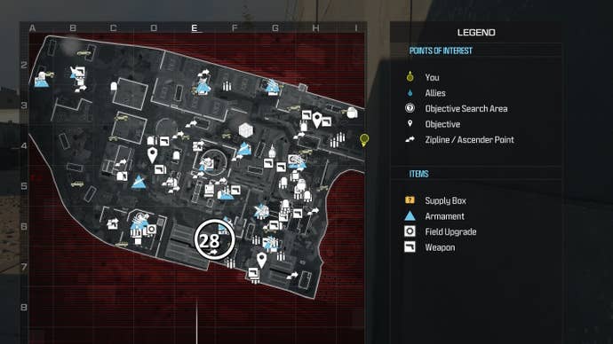 tactical map view of reactor level with a weapon location circled in white