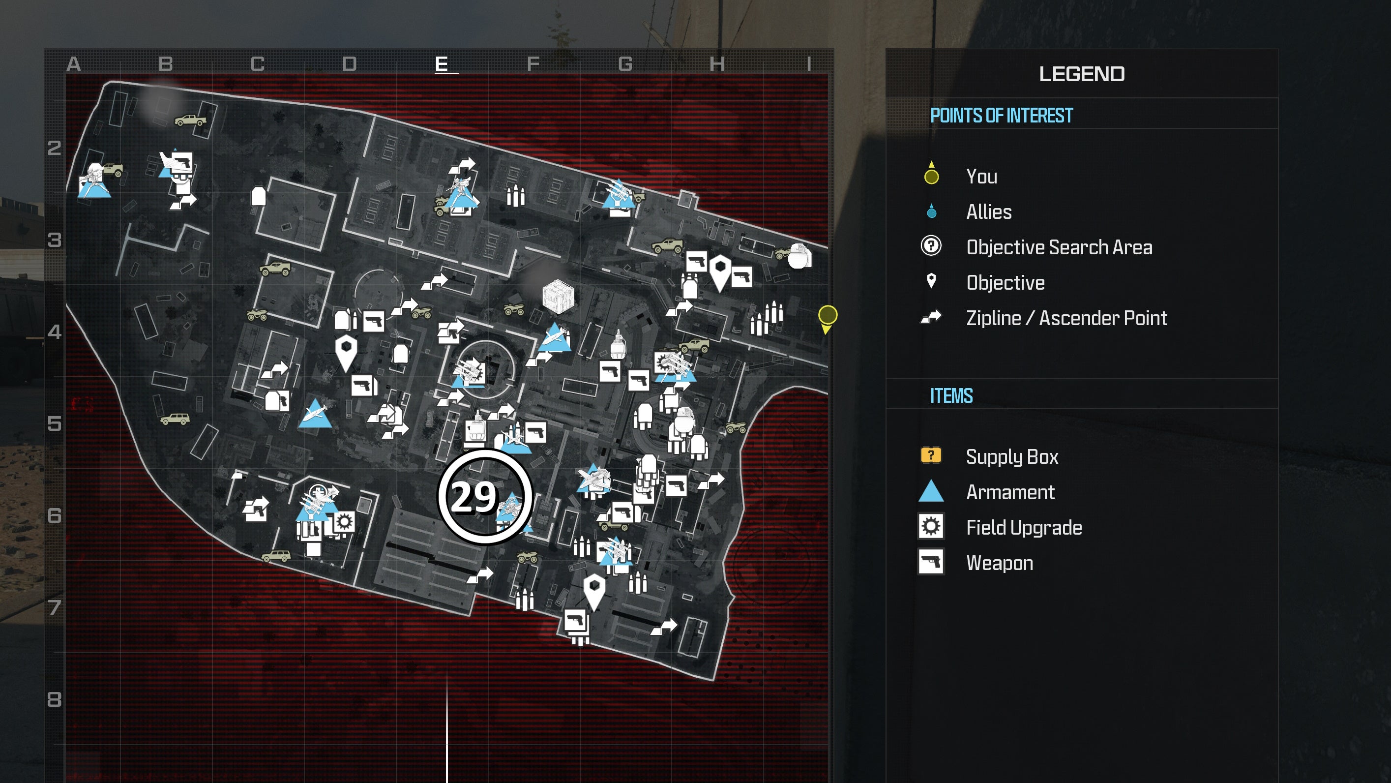 tactical map view of reactor level with a weapon location circled in white