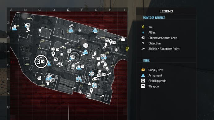 tactical map view of reactor level with a weapon location circled in white
