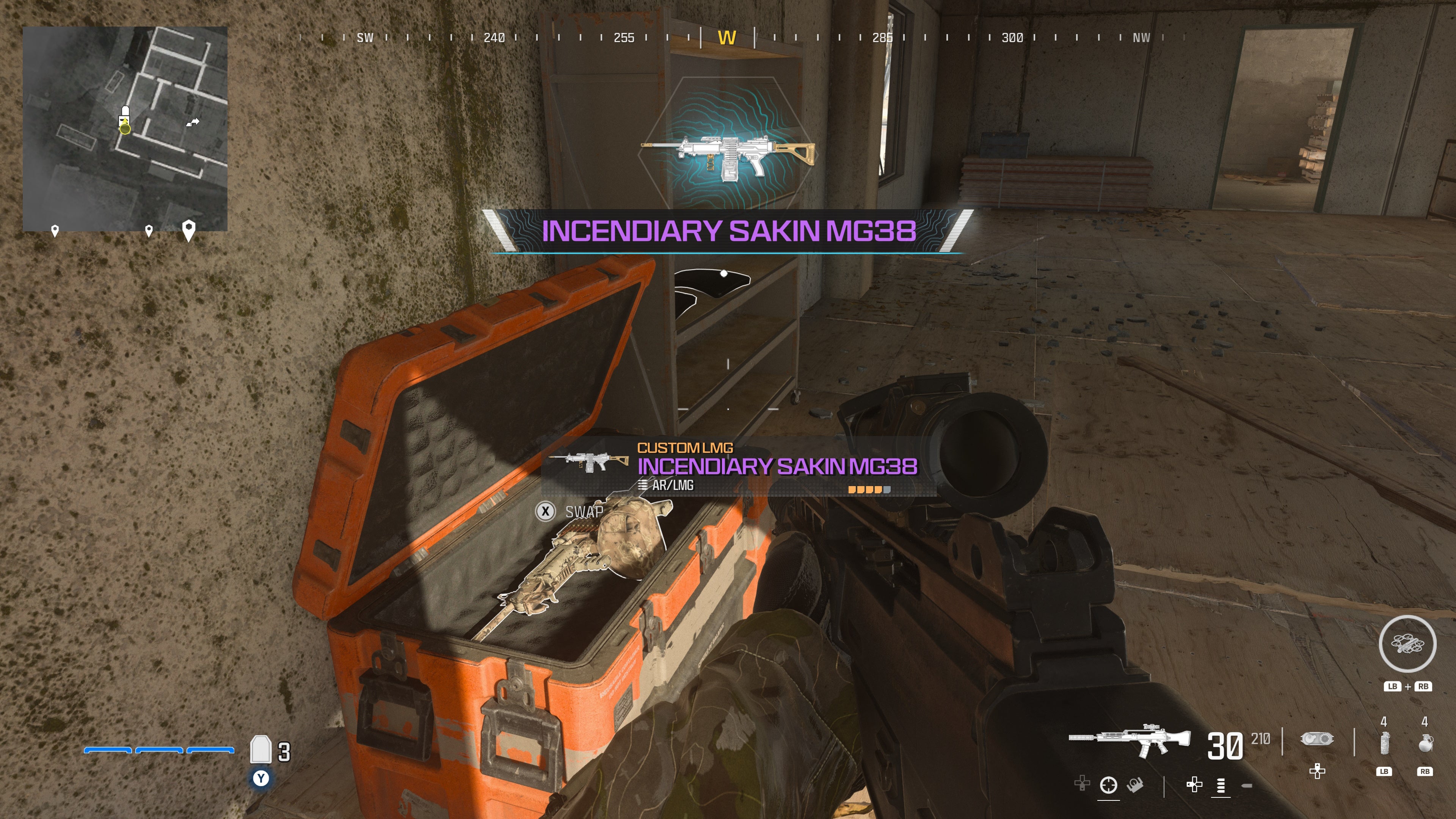 looking at an item in an open orange supply box on the reactor level