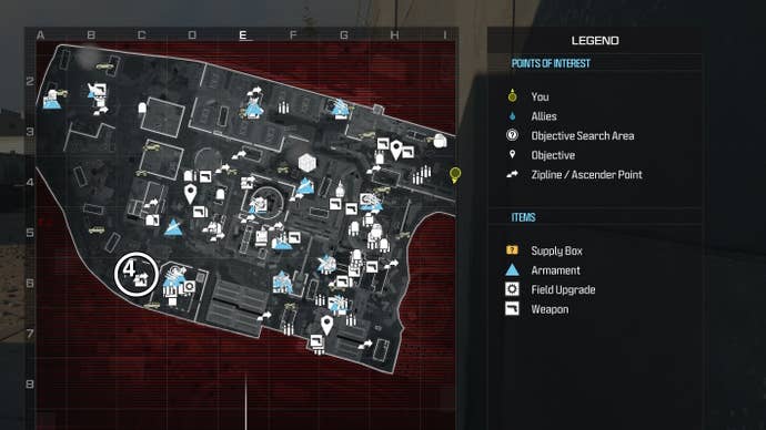tactical map view of reactor level with a weapon location circled in white