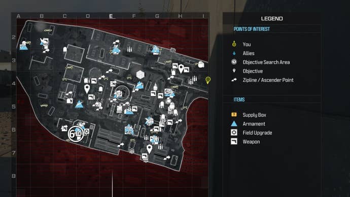tactical map view of reactor level with a weapon location circled in white