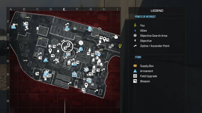 tactical map view of reactor level with a weapon location circled in white