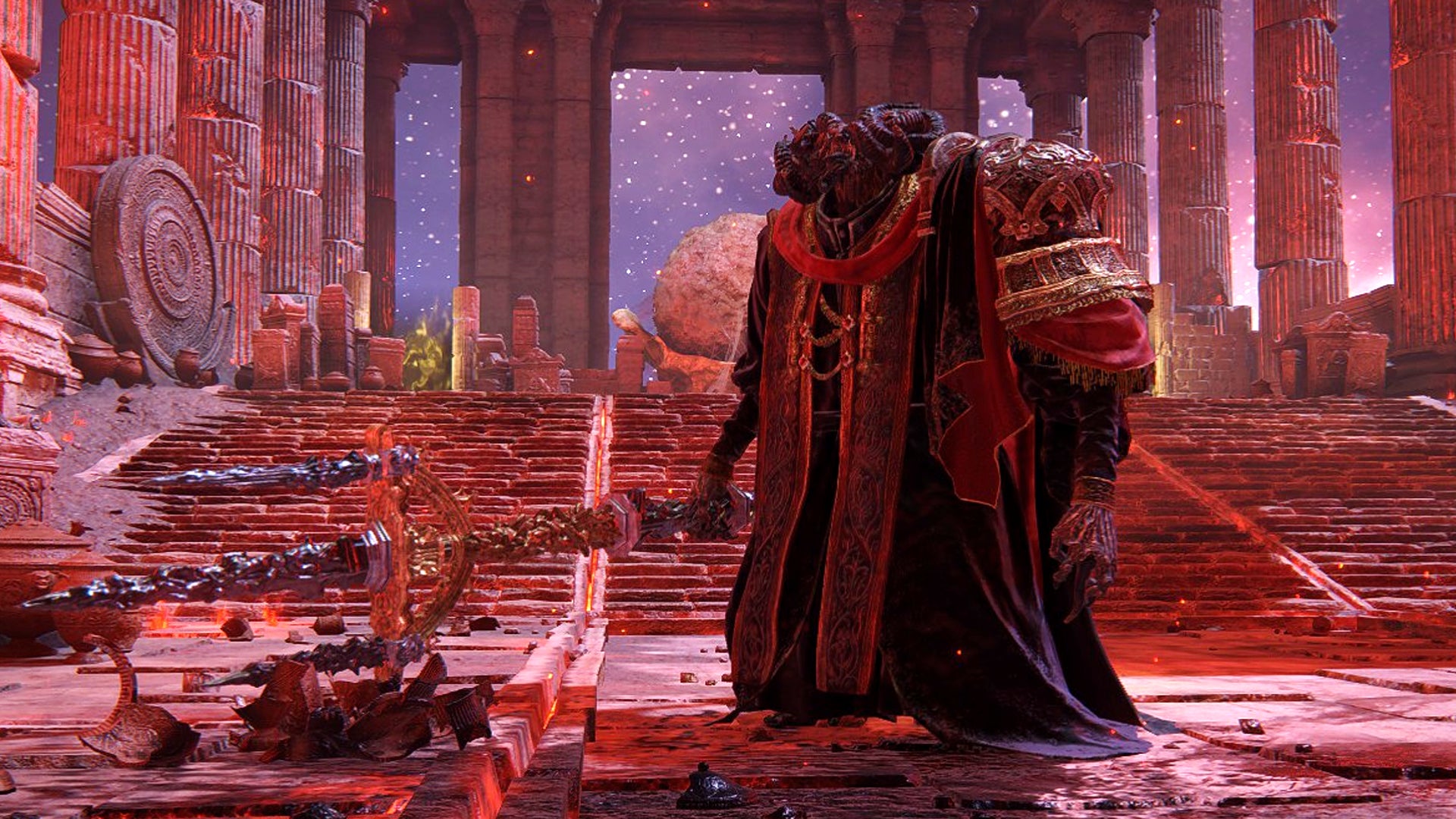 Mohg, the Lord of Blood - an optional boss in Elden Ring and the gatekeeper of the Shadow of the Erdtree DLC - stands in his arena ready to destroy any contenders. - 1