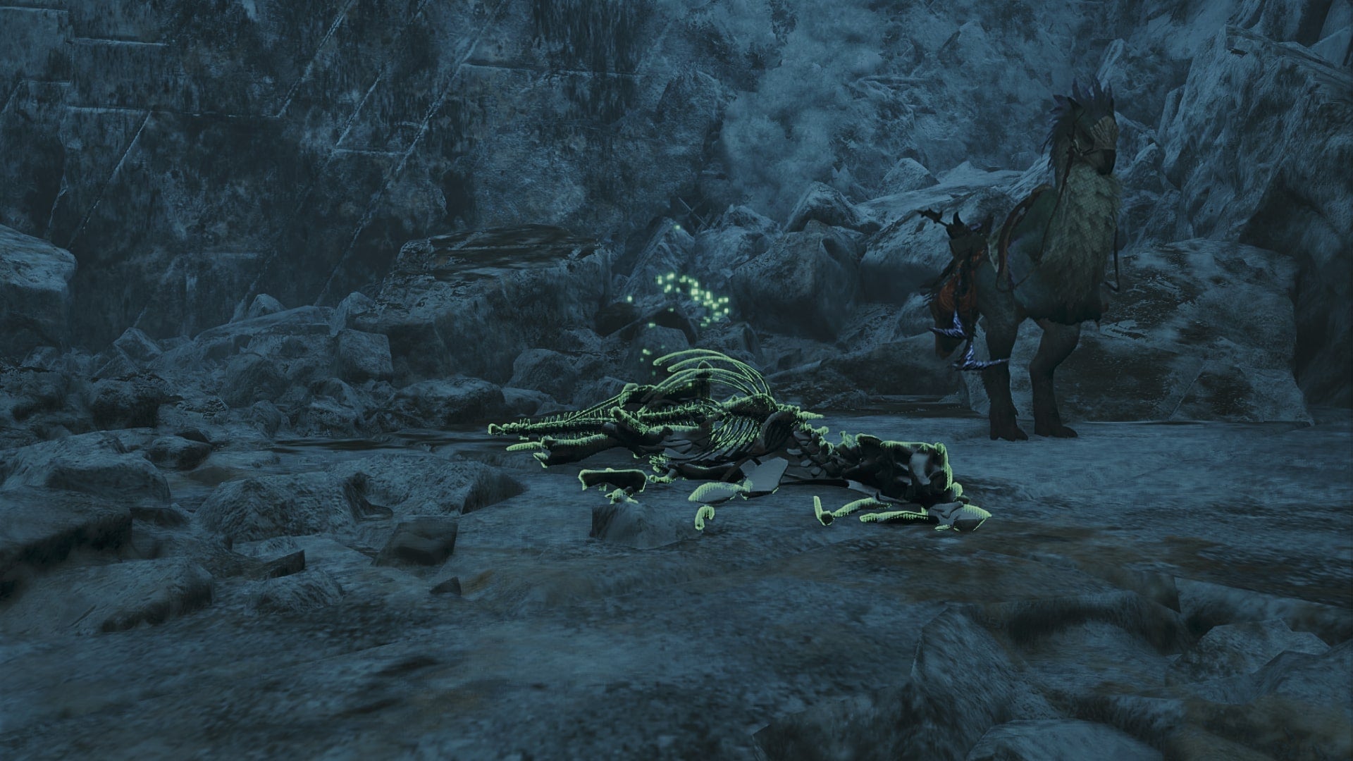 A bonepile in Iceshard Cliffs can be seen in Monster Hunter Wilds