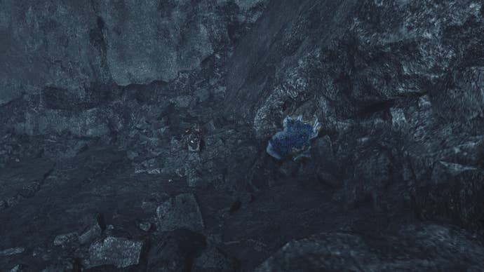A mining outcrop can be seen with the player’s palico beside it in Monster Hunter Wilds