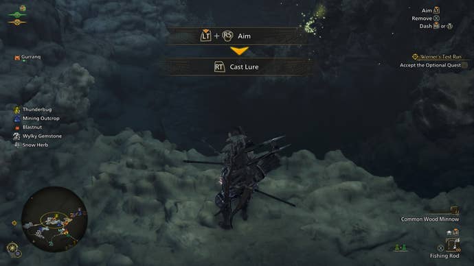 The player fishes for a Goldenfish in Monster Hunter Wilds