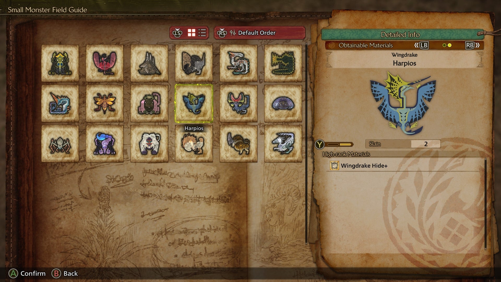 The Harpios entry in the Small Monsters Field Guide is shown in Monster Hunter Wilds - 3