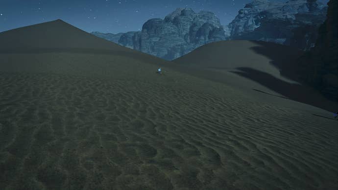 The player looks at a Sandstar in the distance in Windward Plains in Monster Hunter Wilds