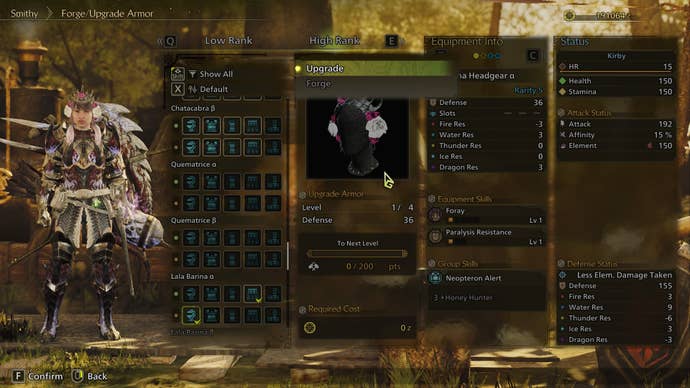The player character upgrades the headpiece from their armor in Monster Hunter Wilds