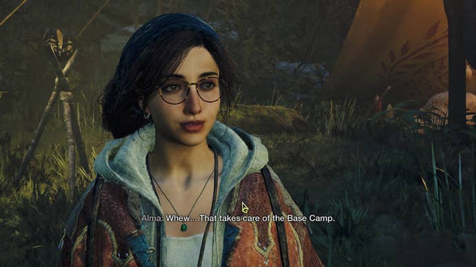 The player speaks with Alma in Monster Hunter Wilds