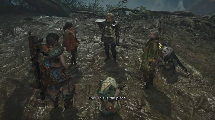 The Hunter can be seen speaking to their Palico, Alma, Gemma, Olivia, Athos, and Erik in Monster Hunter Wilds
