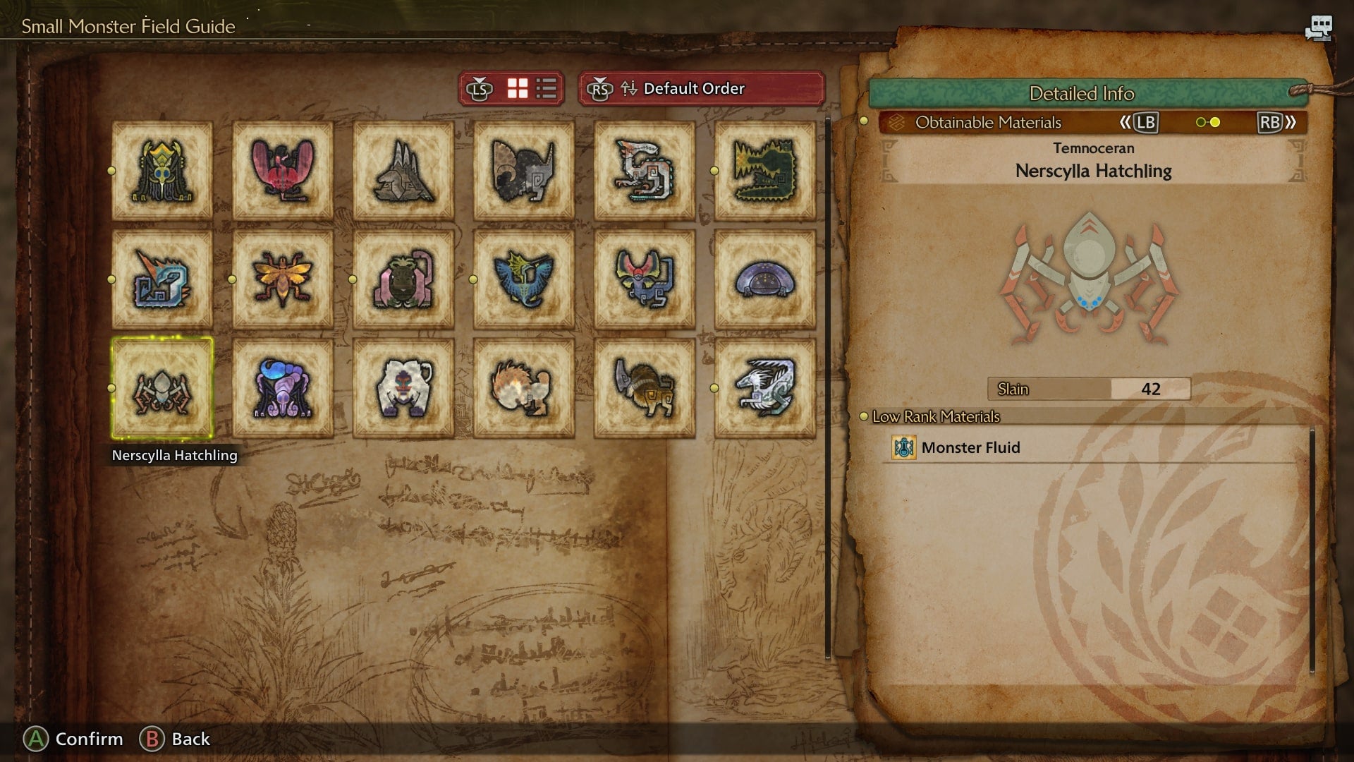 The entry for Nerscylla&rsquo;s Hatchlings in the Field Guide is shown in Monster Hunter Wilds