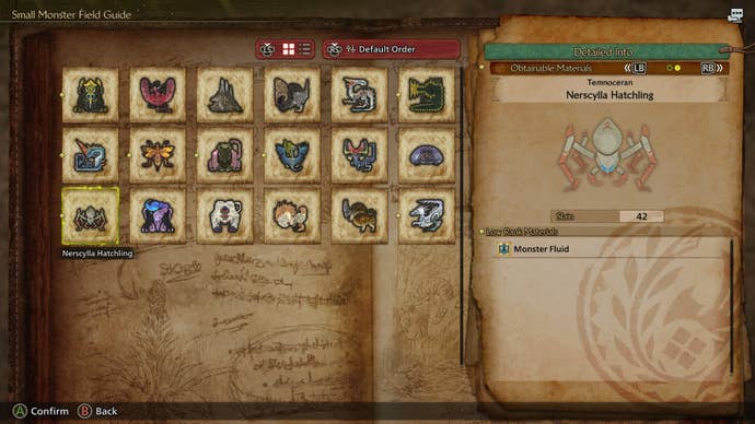 The entry for Nerscylla’s Hatchlings in the Field Guide is shown in Monster Hunter Wilds